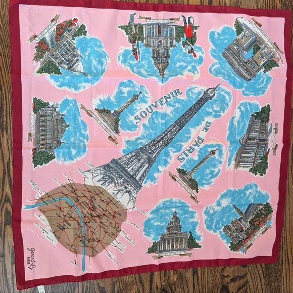 Vintage Accessories - Vintage Paris Pink Scarf 30" Made In Italy